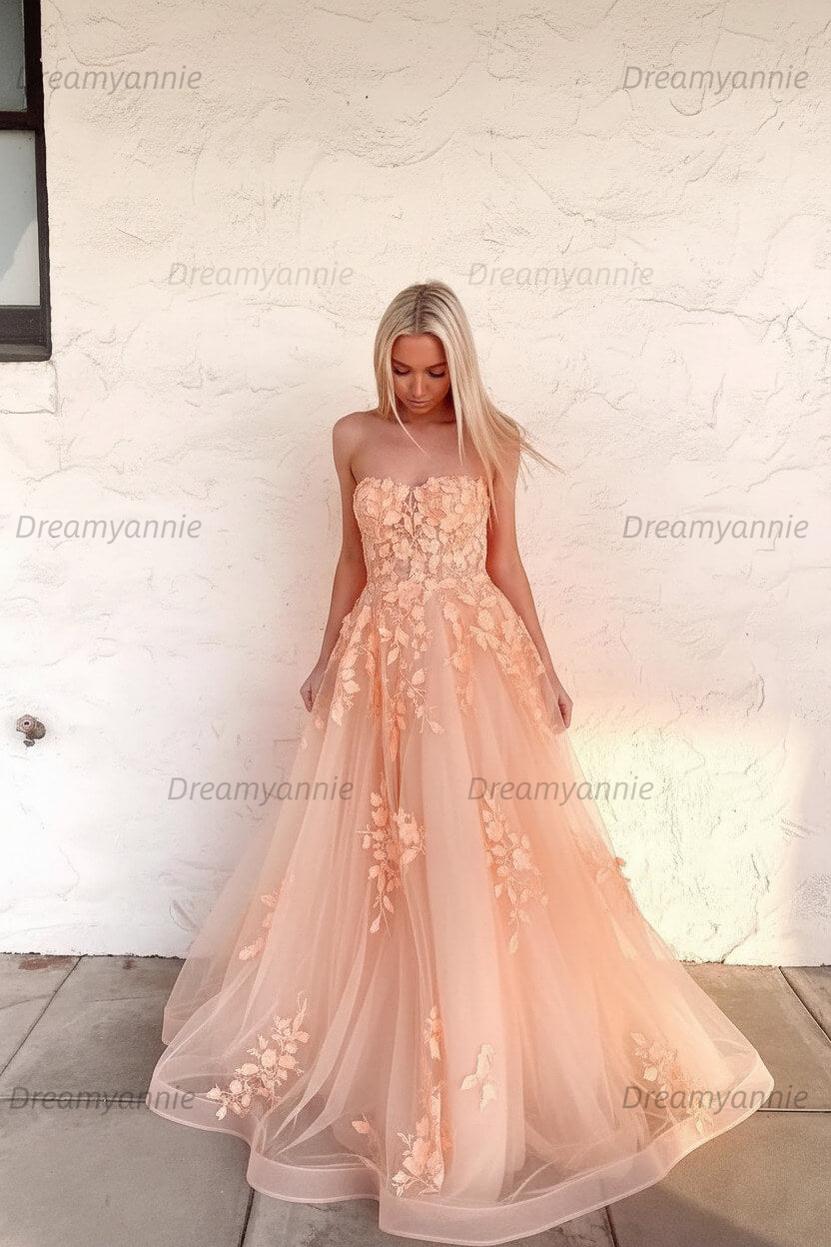Orange Prom Dress Sweetheart Long Evening Dress with Appliques