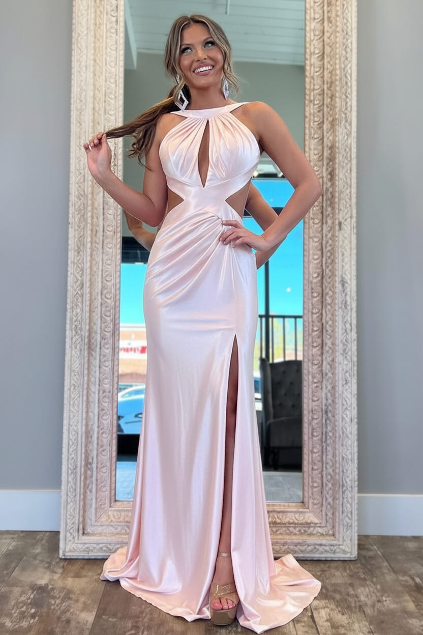 Stylish Fuchsia Metallic Mermaid Prom Dress With Slit And Open Back Formal Evening Gown