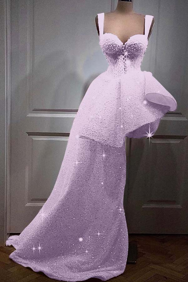 Pink A Line Graduation Dress Sleeveless Straps High Low Cocktail Dress With Sequins