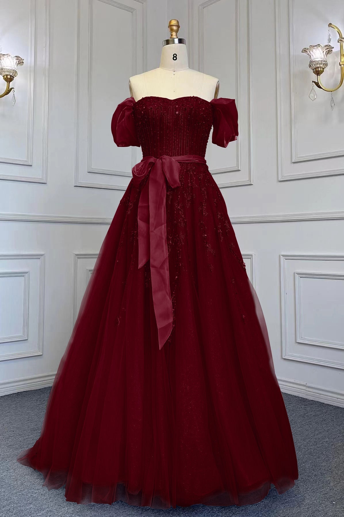 Pink A Line Prom Dress Beaded Off the Shoulder Evening Dress