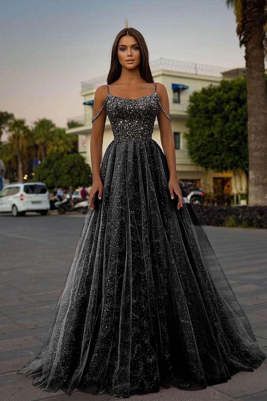 Pink A Line Prom Dress Spaghetti Straps Sleeveless Beaded Evening Dress