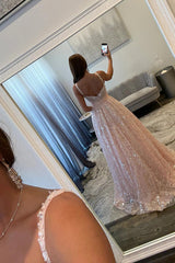 Pink Corset Prom Dress A Line Lace Long Formal Dress With Bow
