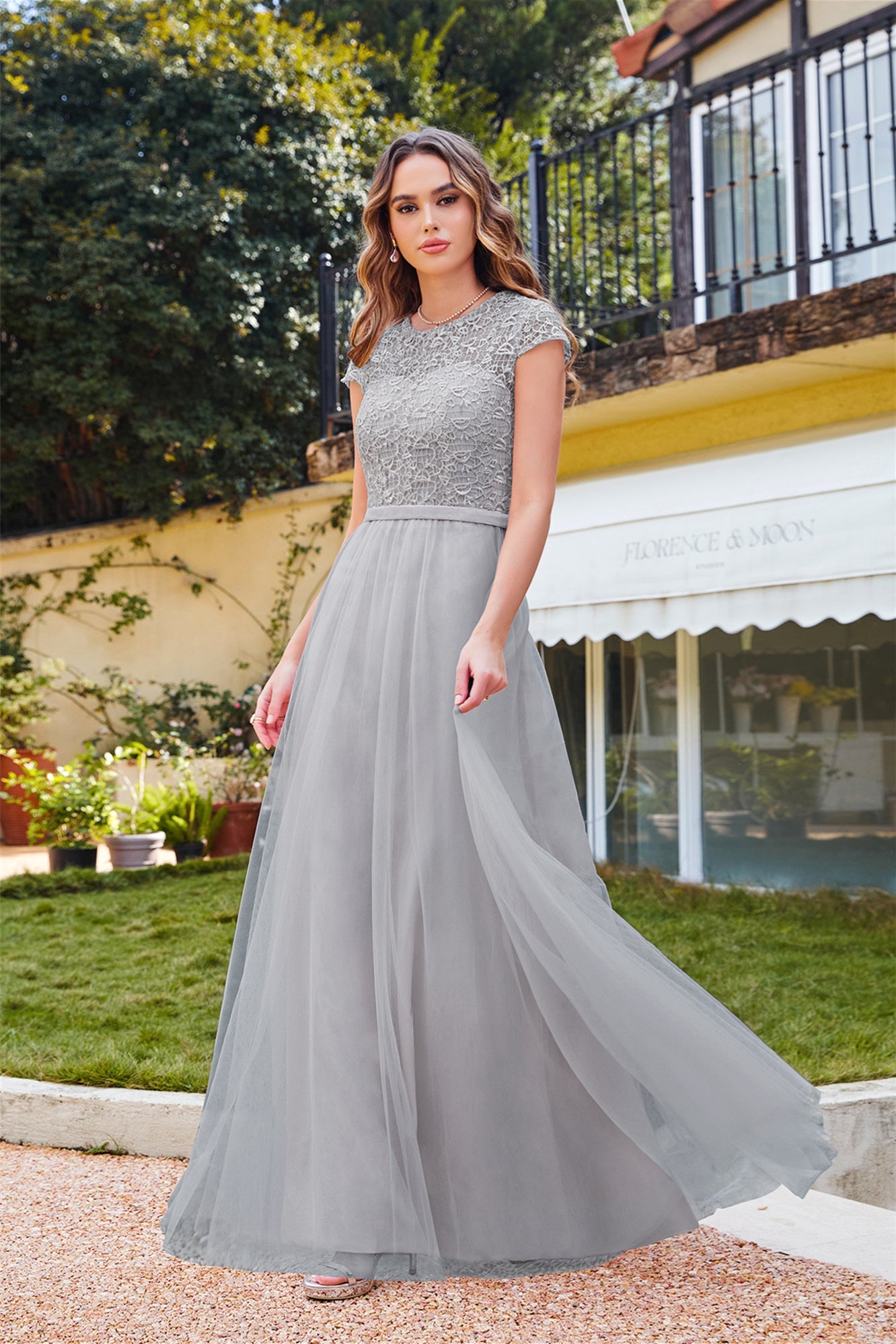 Pink Crew Neck Mother of the Bride Dress Cap Sleeve Bridesmaid Dress