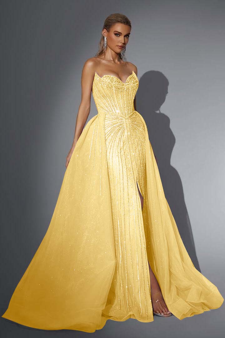 Pink Detachable Train Prom Dress Sleeveless Sweetheart Beaded Evening Dress