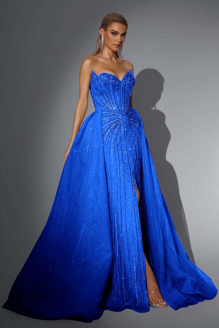 Pink Detachable Train Prom Dress Sleeveless Sweetheart Beaded Evening Dress