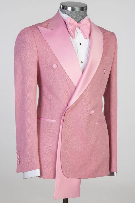 Pink Double Breasted Peaked Lapel Prom Suit