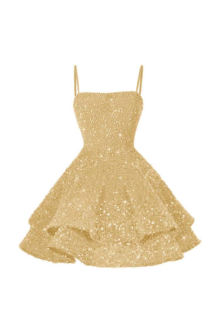 Pink Graduation Dress Spaghetti Straps Sleeveless Ball Gown Short Dress With Sequins