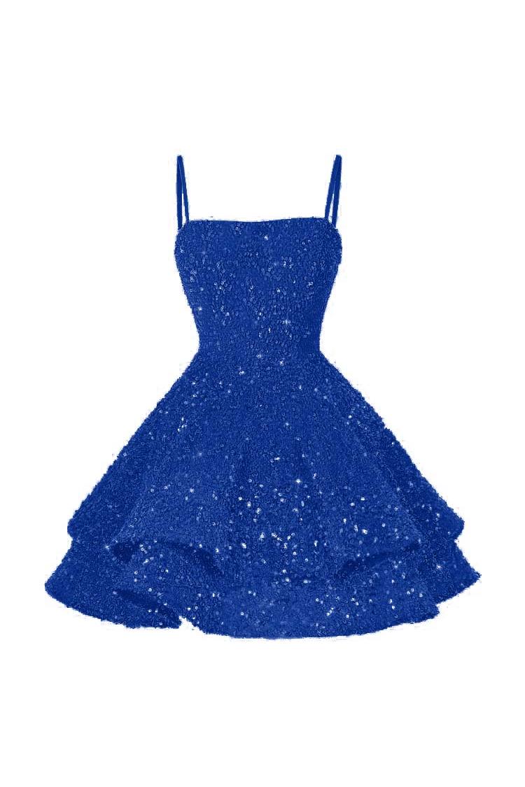 Pink Graduation Dress Spaghetti Straps Sleeveless Ball Gown Short Dress With Sequins