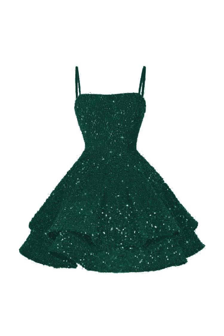 Pink Graduation Dress Spaghetti Straps Sleeveless Ball Gown Short Dress With Sequins