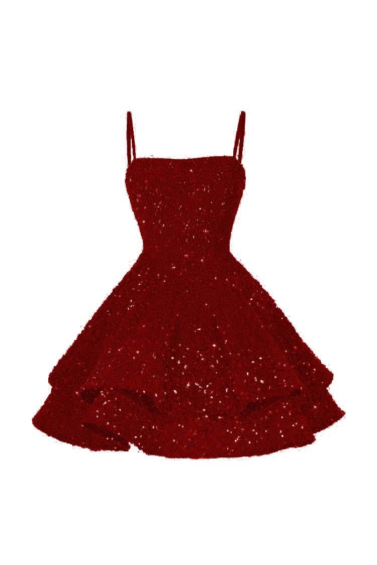 Pink Graduation Dress Spaghetti Straps Sleeveless Ball Gown Short Dress With Sequins