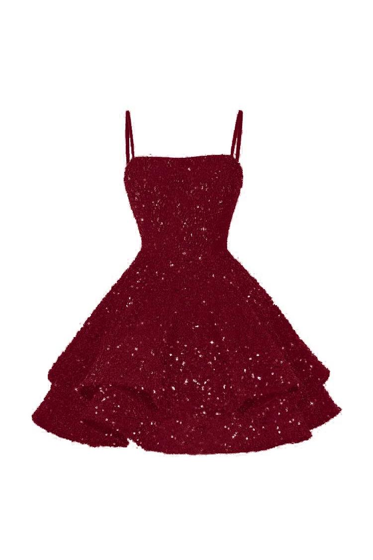 Pink Graduation Dress Spaghetti Straps Sleeveless Ball Gown Short Dress With Sequins