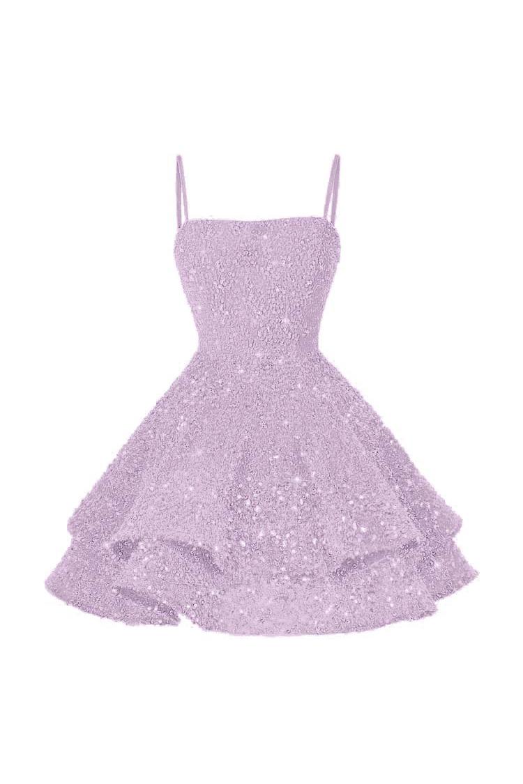 Pink Graduation Dress Spaghetti Straps Sleeveless Ball Gown Short Dress With Sequins