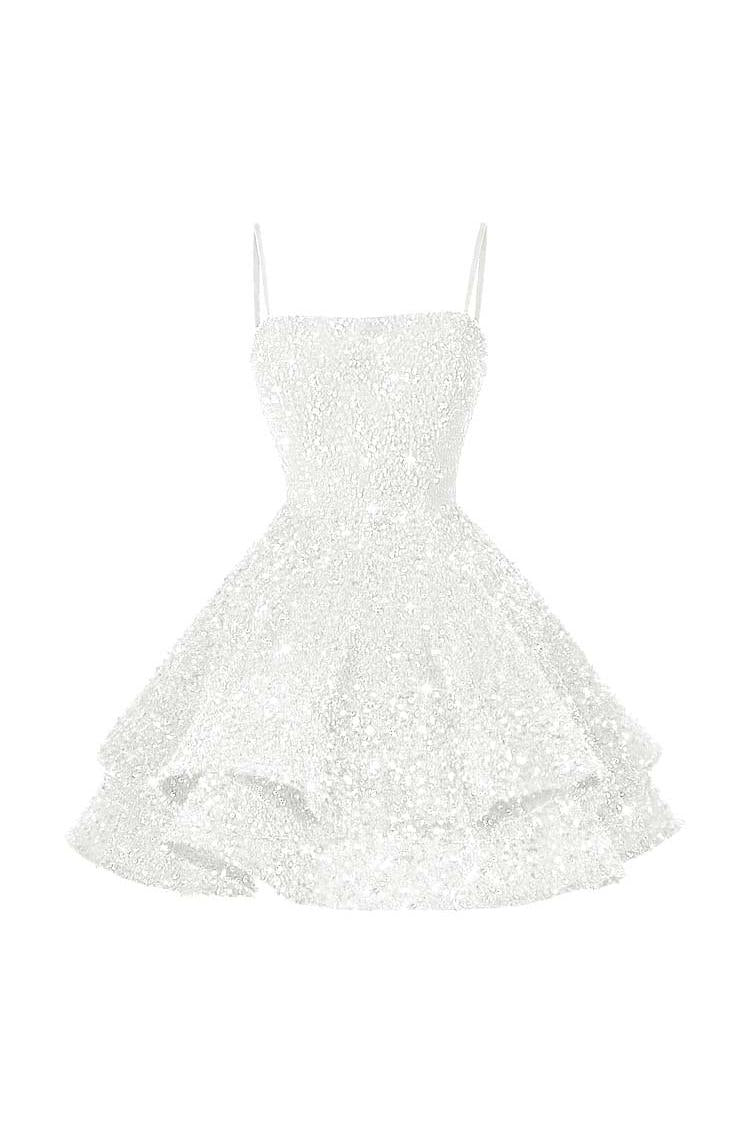 Pink Graduation Dress Spaghetti Straps Sleeveless Ball Gown Short Dress With Sequins