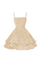 Pink Graduation Dress Spaghetti Straps Sleeveless Ball Gown Short Dress With Sequins