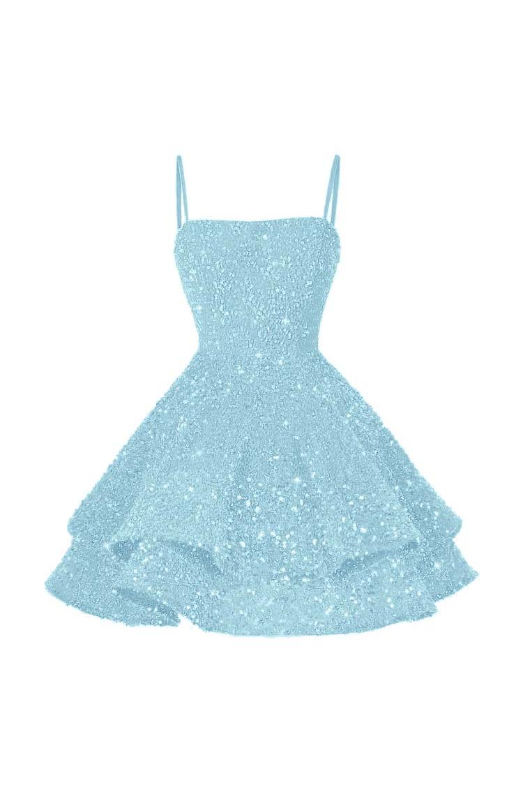 Pink Graduation Dress Spaghetti Straps Sleeveless Ball Gown Short Dress With Sequins