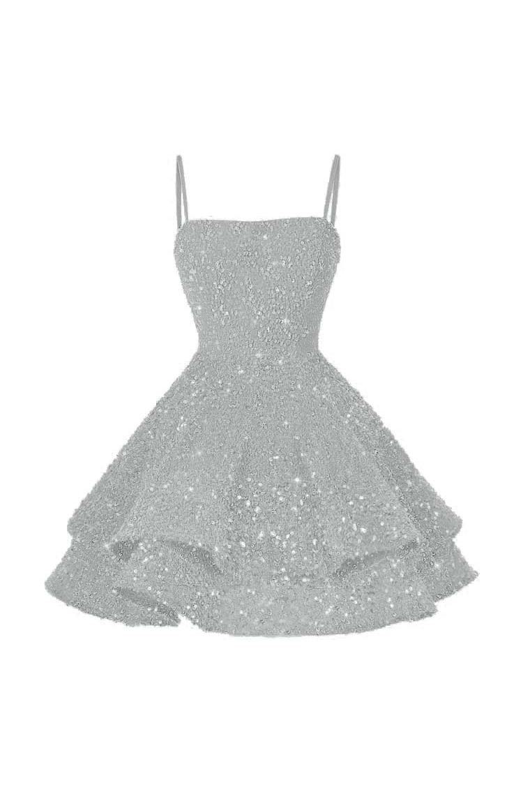 Pink Graduation Dress Spaghetti Straps Sleeveless Ball Gown Short Dress With Sequins