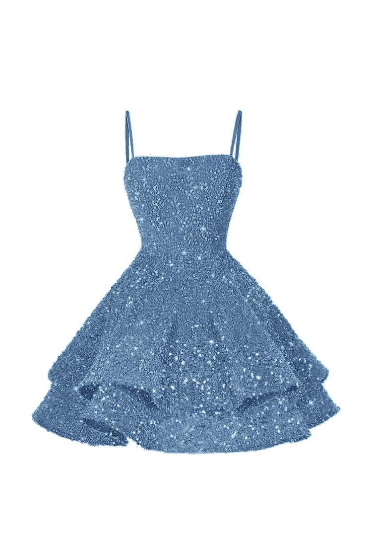 Pink Graduation Dress Spaghetti Straps Sleeveless Ball Gown Short Dress With Sequins