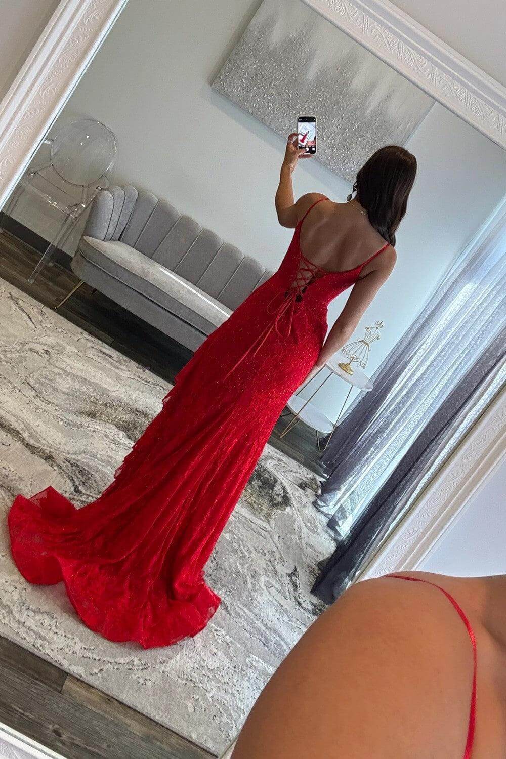 Dreamyannie Pink Prom Dress Lace Long Ruffled Formal Dress With Slit
