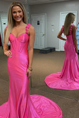 Pink Mermaid Long Satin Prom Dress