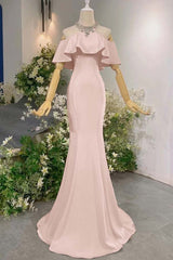 Pink Mermaid Prom Dress Halter Neck Beaded Evening Dress