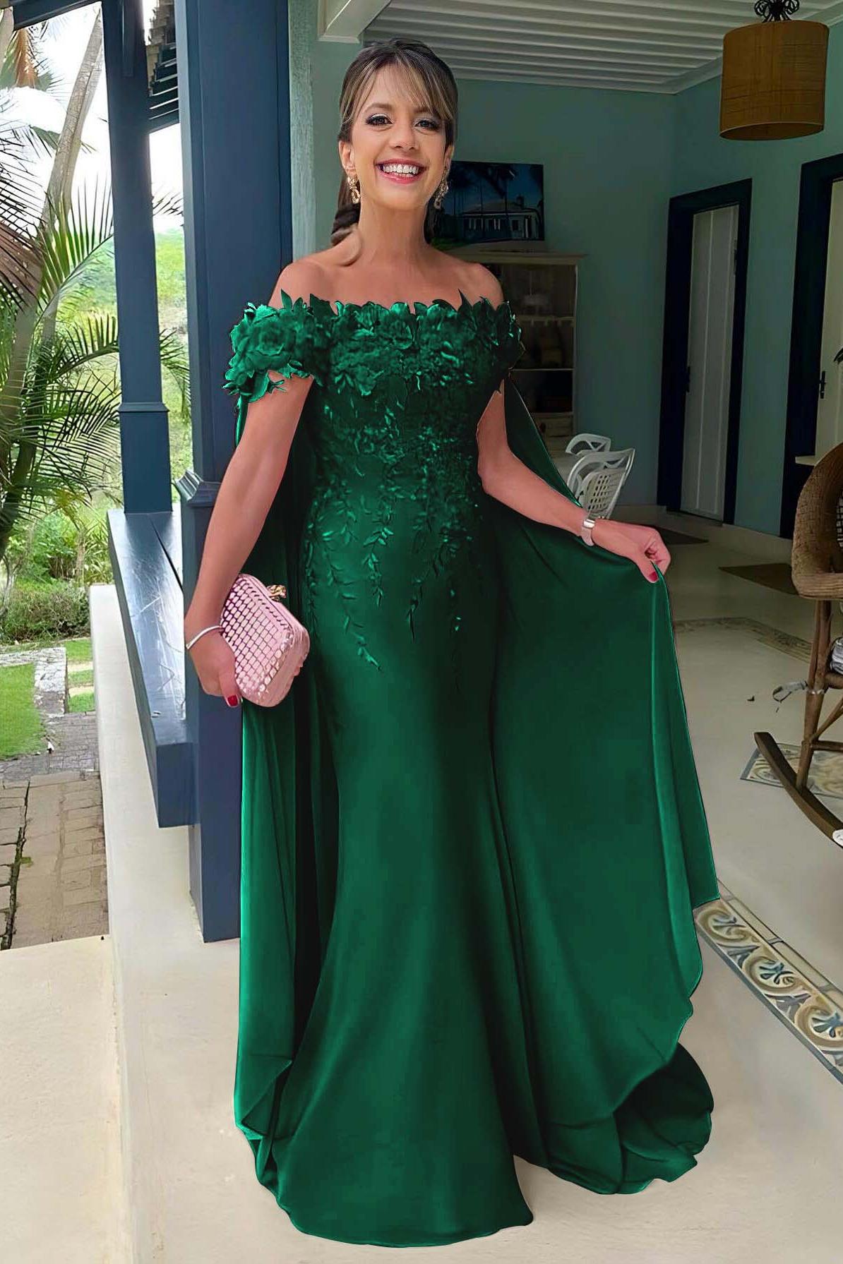 Pink Mermaid Prom Dress Off the Shoulder Evening Dress With 3D Flowers
