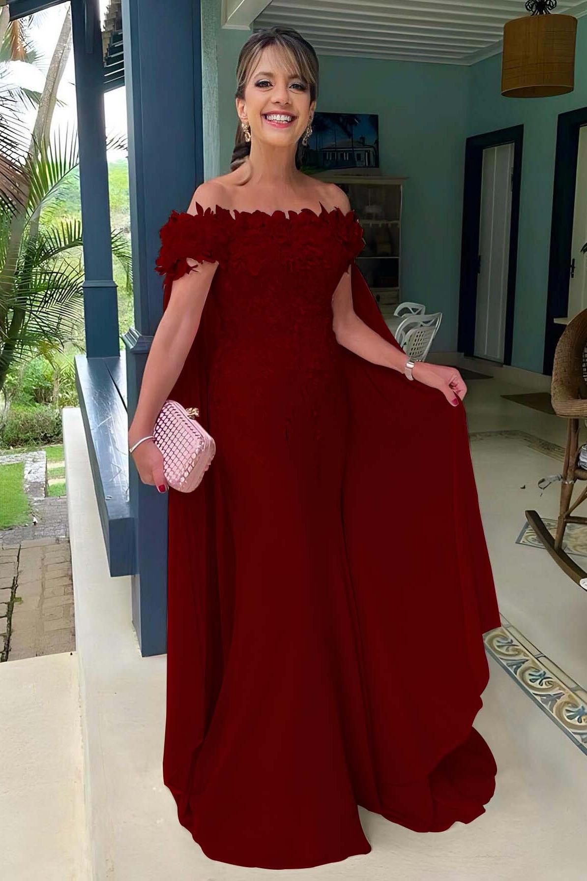 Pink Mermaid Prom Dress Off the Shoulder Evening Dress With 3D Flowers