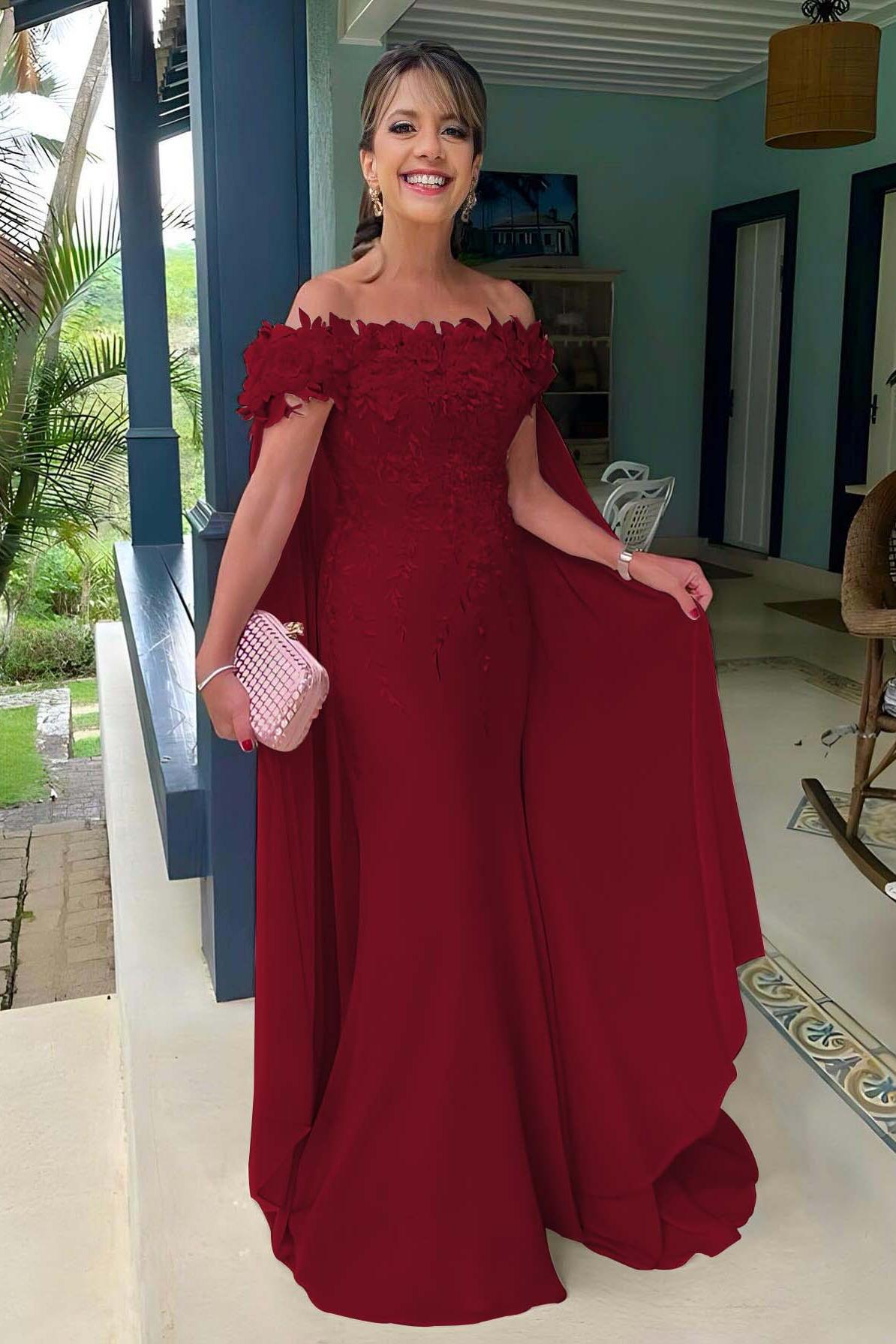 Pink Mermaid Prom Dress Off the Shoulder Evening Dress With 3D Flowers