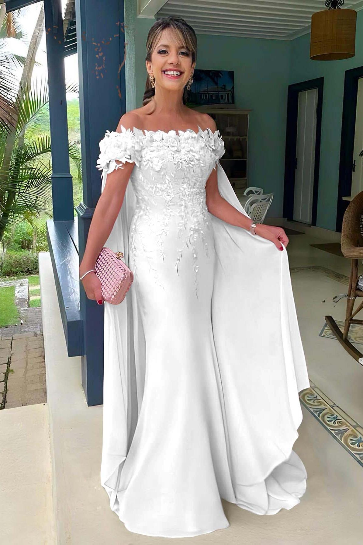 Pink Mermaid Prom Dress Off the Shoulder Evening Dress With 3D Flowers