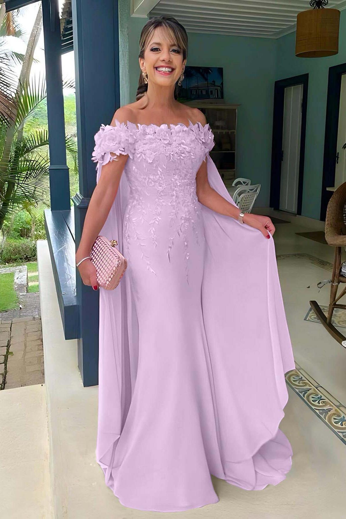 Pink Mermaid Prom Dress Off the Shoulder Evening Dress With 3D Flowers