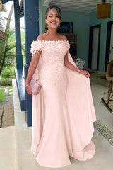 Pink Mermaid Prom Dress Off the Shoulder Evening Dress With 3D Flowers