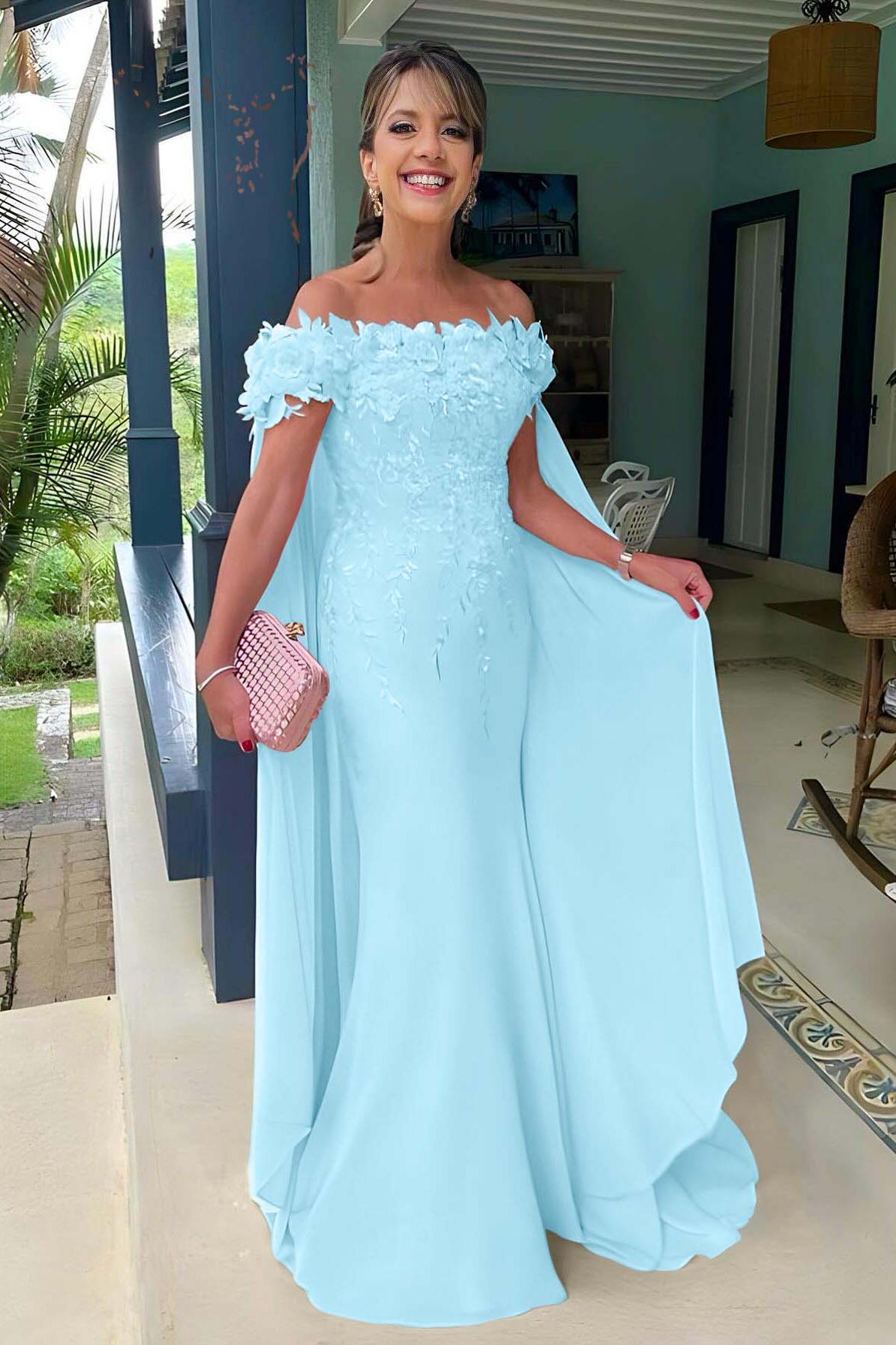 Pink Mermaid Prom Dress Off the Shoulder Evening Dress With 3D Flowers