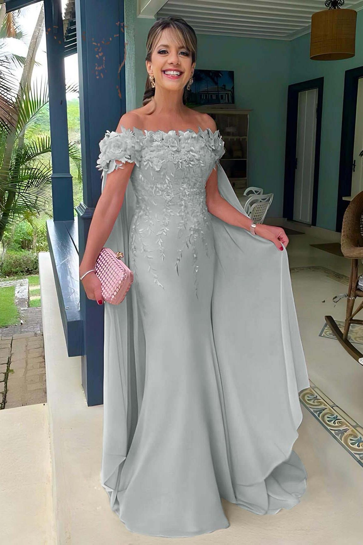Pink Mermaid Prom Dress Off the Shoulder Evening Dress With 3D Flowers