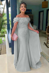 Pink Mermaid Prom Dress Off the Shoulder Evening Dress With 3D Flowers