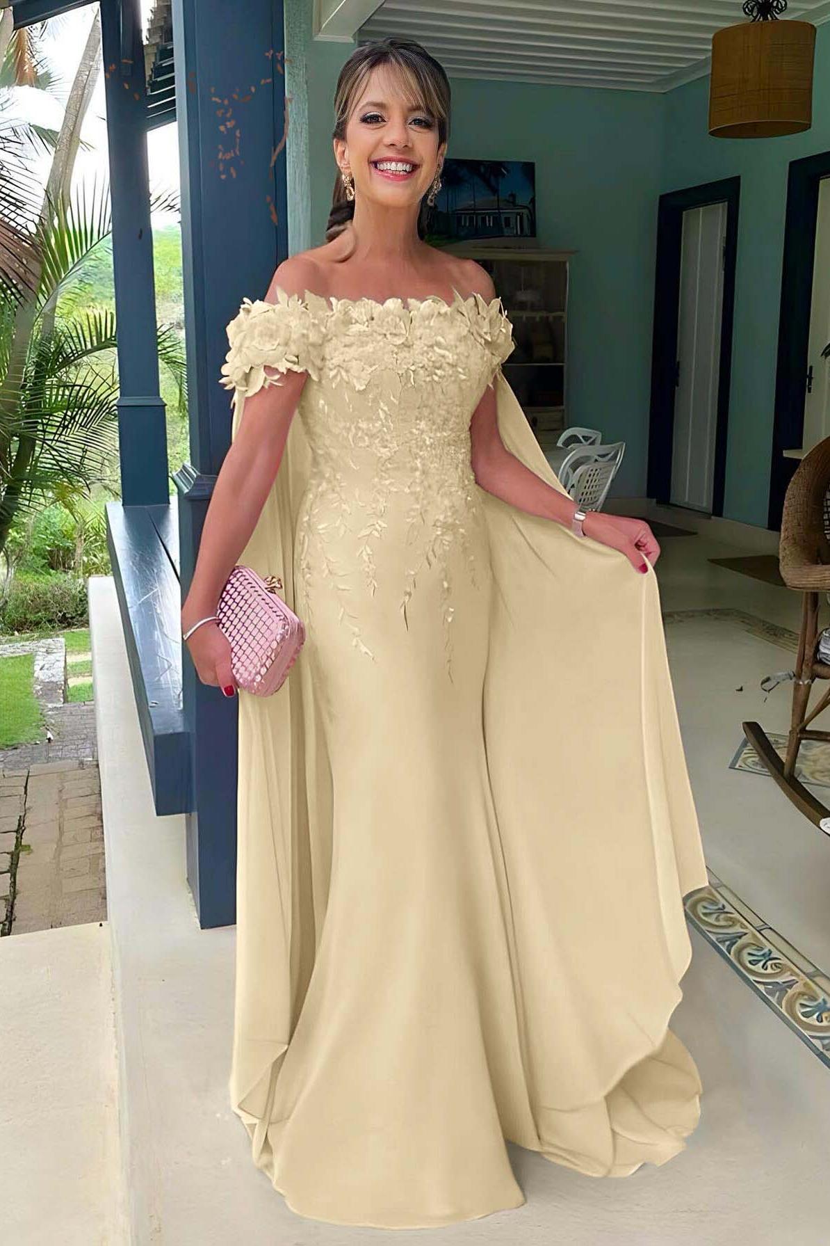 Pink Mermaid Prom Dress Off the Shoulder Evening Dress With 3D Flowers