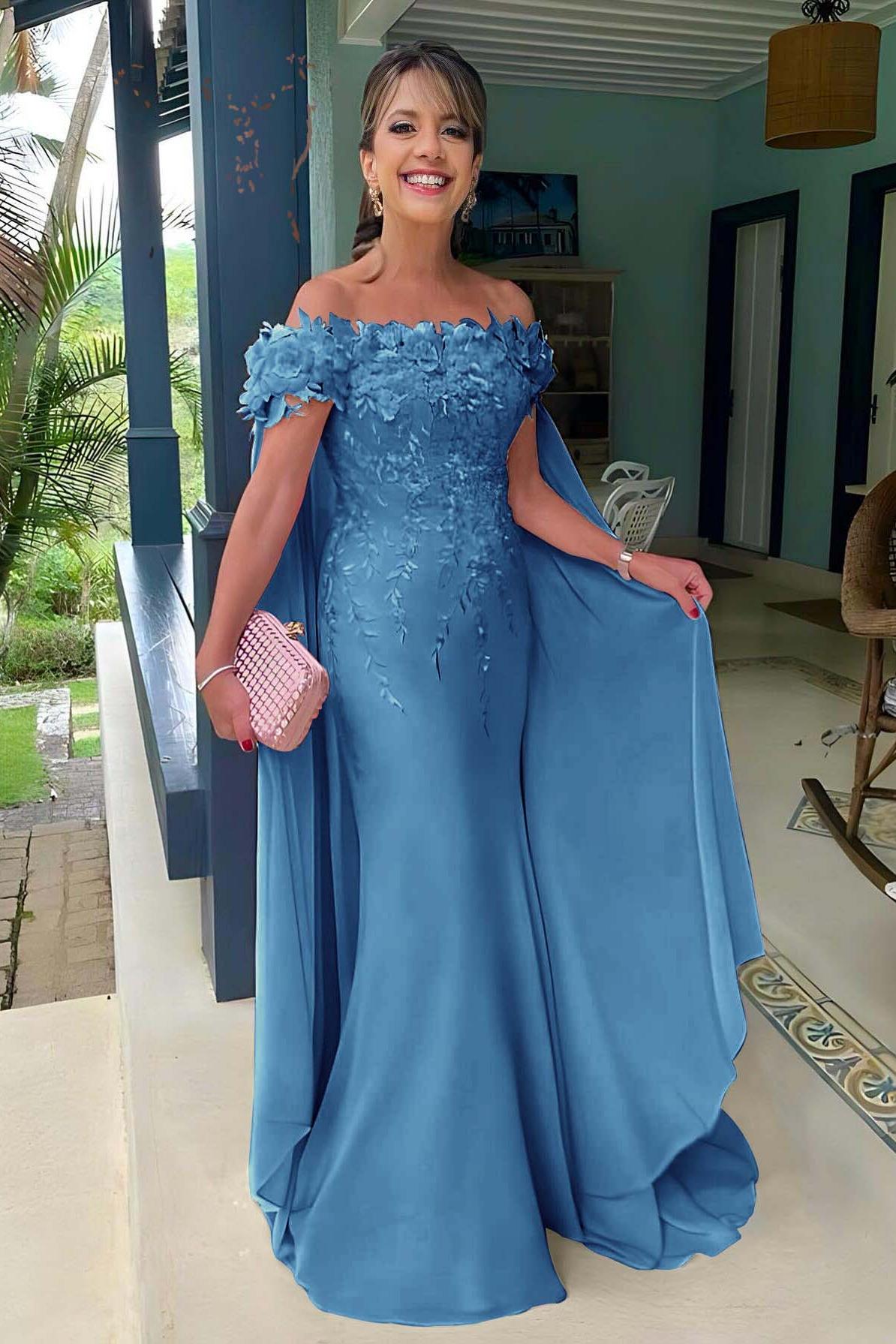 Pink Mermaid Prom Dress Off the Shoulder Evening Dress With 3D Flowers