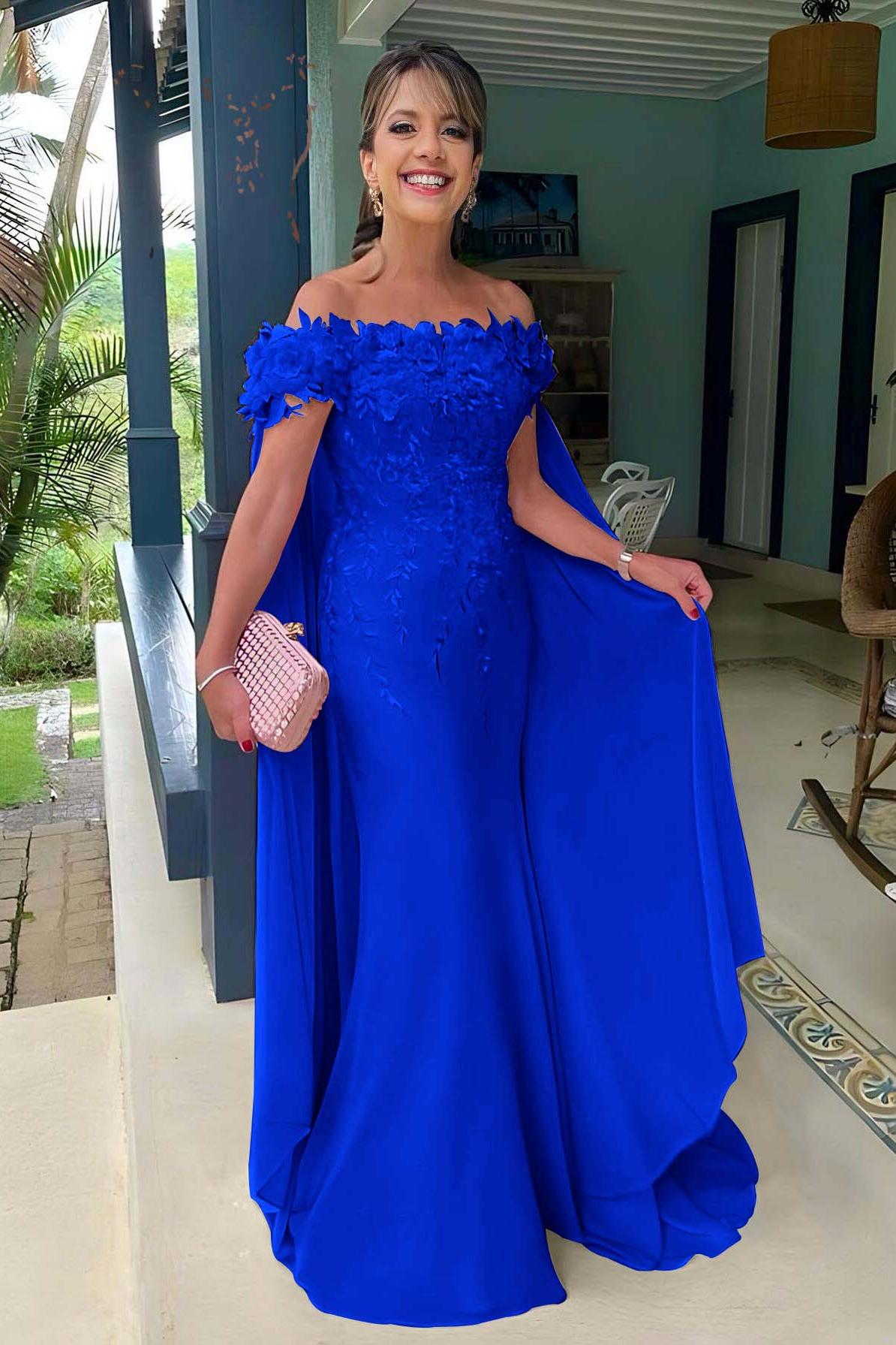 Pink Mermaid Prom Dress Off the Shoulder Evening Dress With 3D Flowers