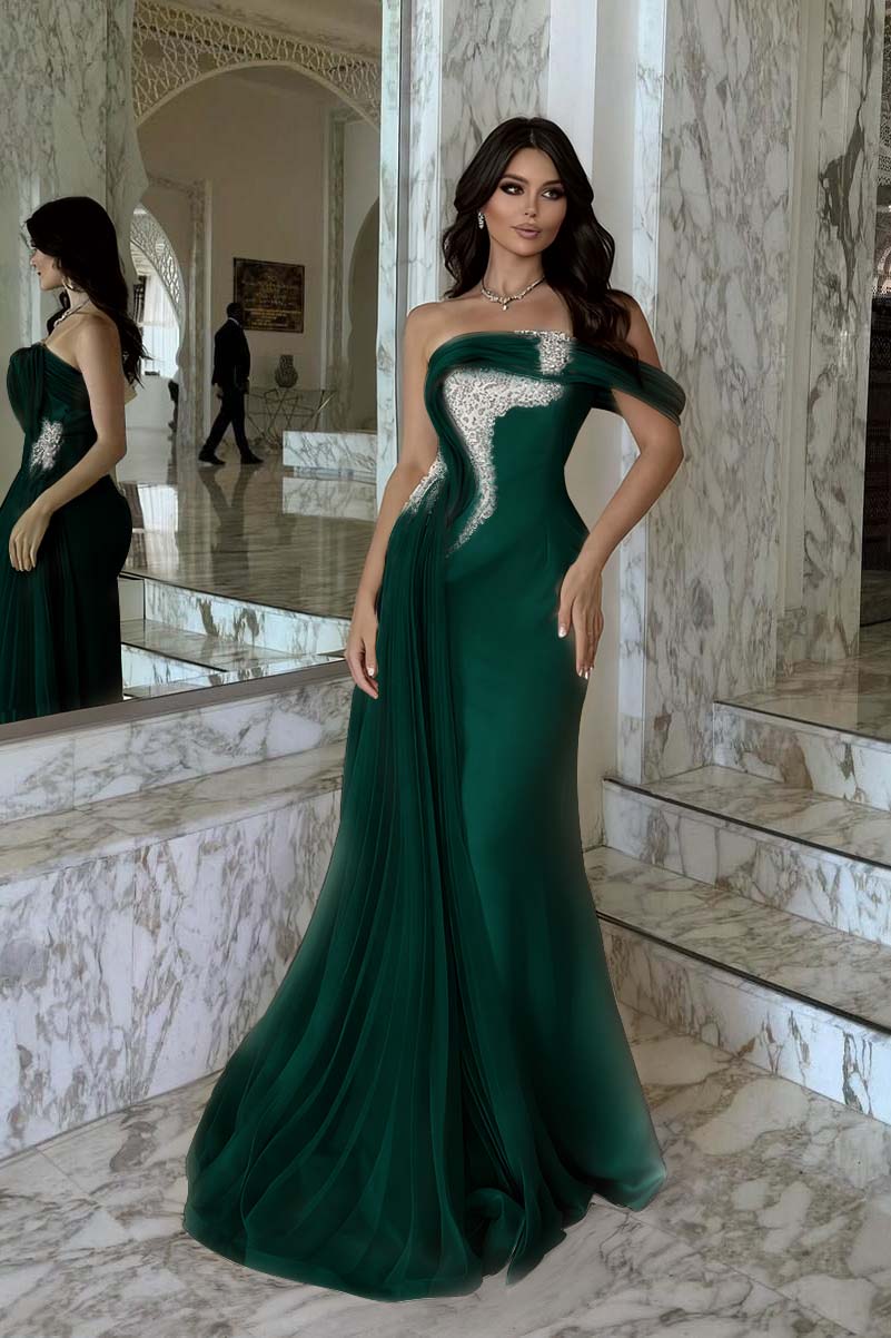 Pink Mermaid Prom Dress One Shoulder Beaded Evening Dress
