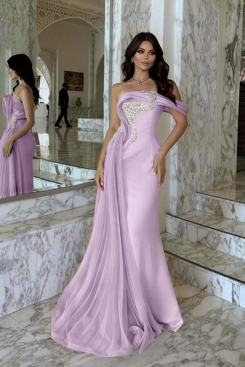 Pink Mermaid Prom Dress One Shoulder Beaded Evening Dress