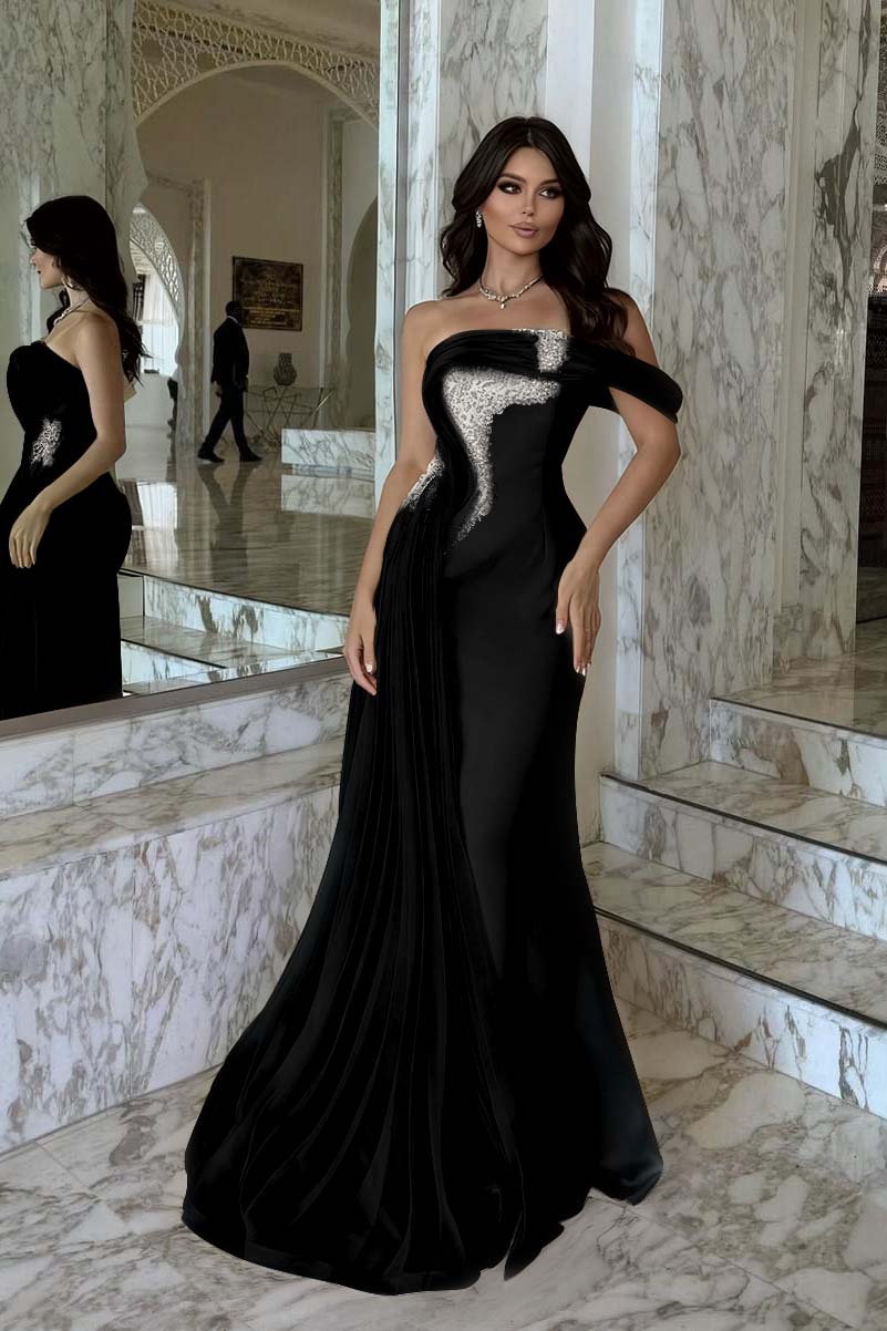 Pink Mermaid Prom Dress One Shoulder Beaded Evening Dress