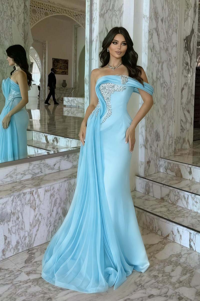 Pink Mermaid Prom Dress One Shoulder Beaded Evening Dress