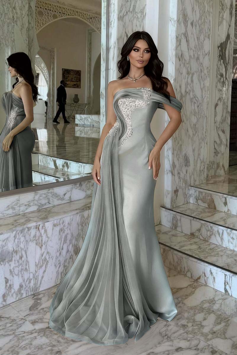 Pink Mermaid Prom Dress One Shoulder Beaded Evening Dress