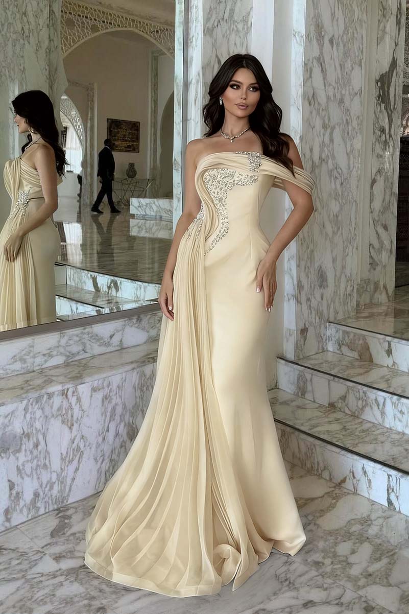 Pink Mermaid Prom Dress One Shoulder Beaded Evening Dress