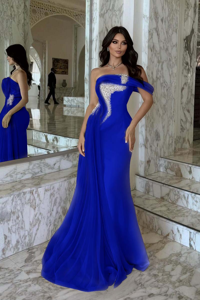 Pink Mermaid Prom Dress One Shoulder Beaded Evening Dress