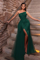 Pink Mermaid Prom Dress Sequined One Shoulder Evening Dress