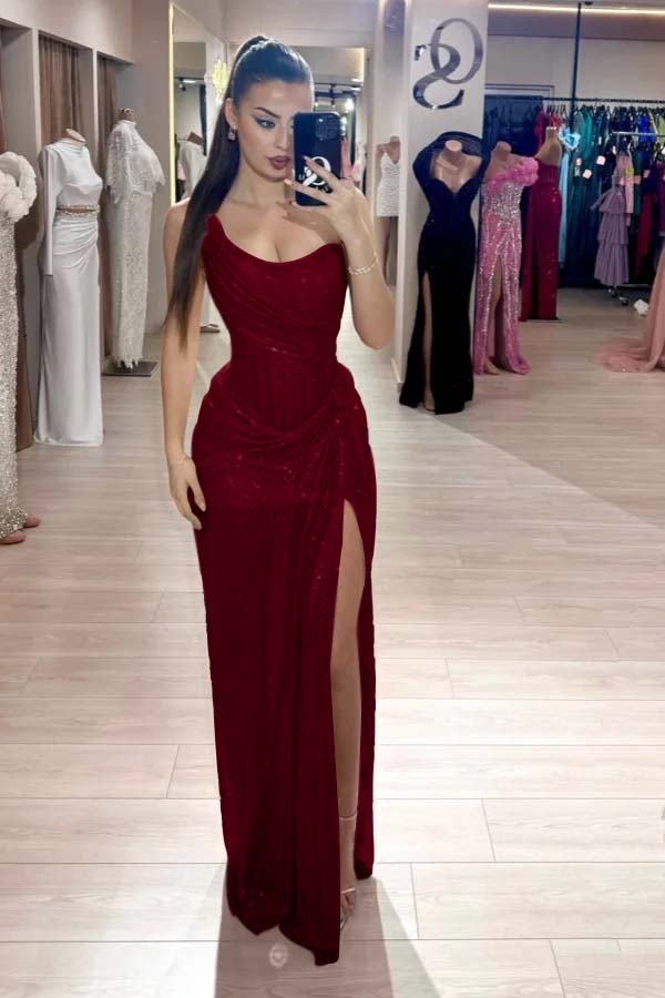Pink Mermaid Prom Dress Sequined Sleeveless Strapless Evening Dress