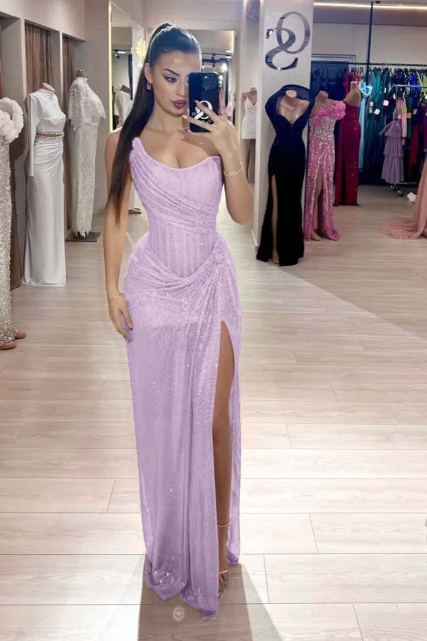 Pink Mermaid Prom Dress Sequined Sleeveless Strapless Evening Dress