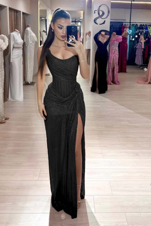 Pink Mermaid Prom Dress Sequined Sleeveless Strapless Evening Dress