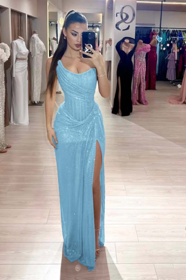 Pink Mermaid Prom Dress Sequined Sleeveless Strapless Evening Dress