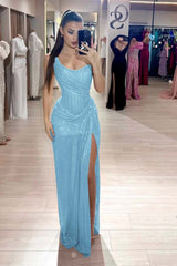 Pink Mermaid Prom Dress Sequined Sleeveless Strapless Evening Dress