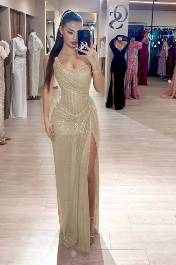 Pink Mermaid Prom Dress Sequined Sleeveless Strapless Evening Dress